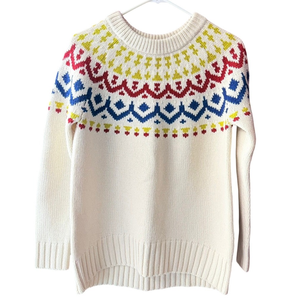 J.Crew Merino Wool Fair Isle Sweater Ivory Red Blue Yellow Womens Small